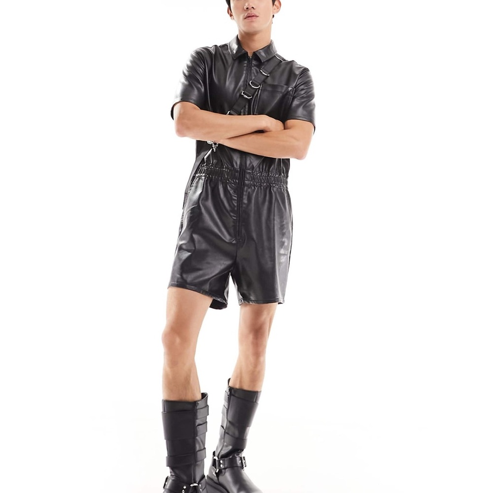 Black Faux Leather Jumpsuit - Picture 2 of 10